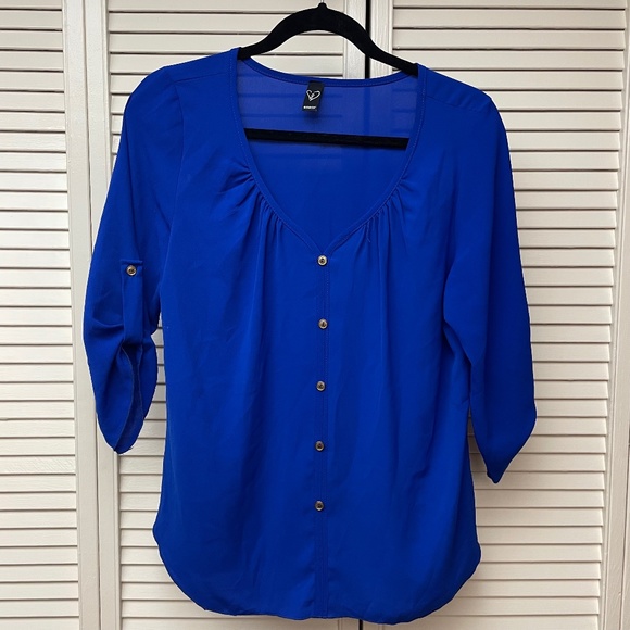 Windsor Tops - Windsor Royal Blue Button Blouse Size Large